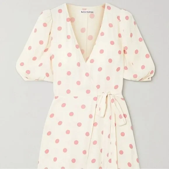 NWOT Reformation Olince White Polka Dot Wrap Dress Large - Picture 5 of 9